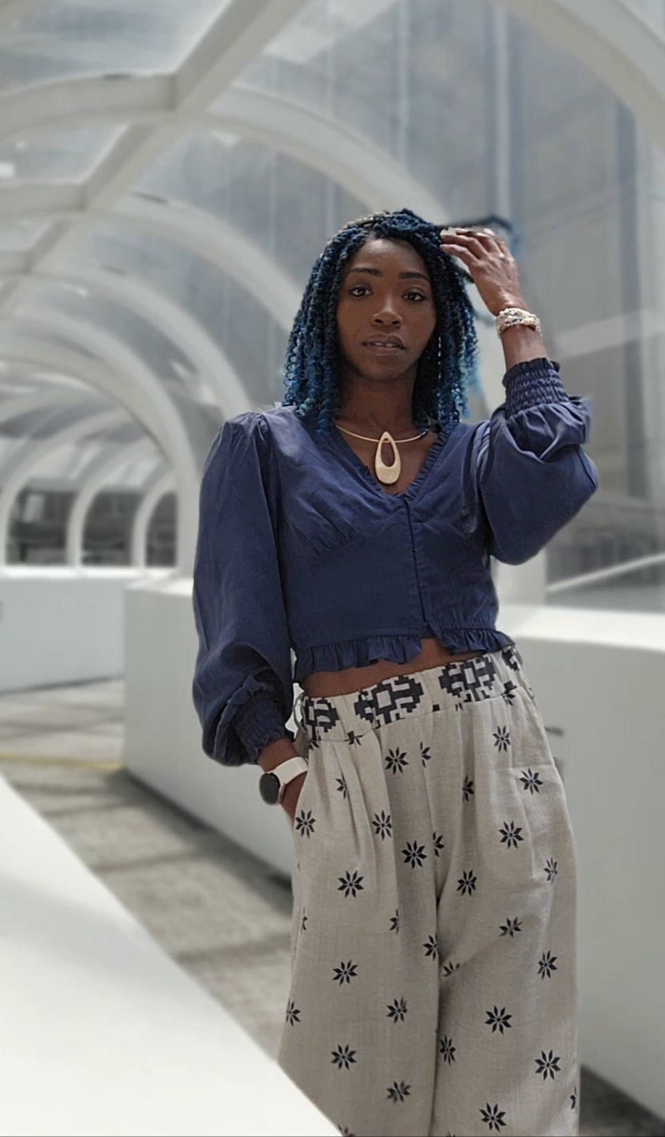 Navy Aztec Linen Pants