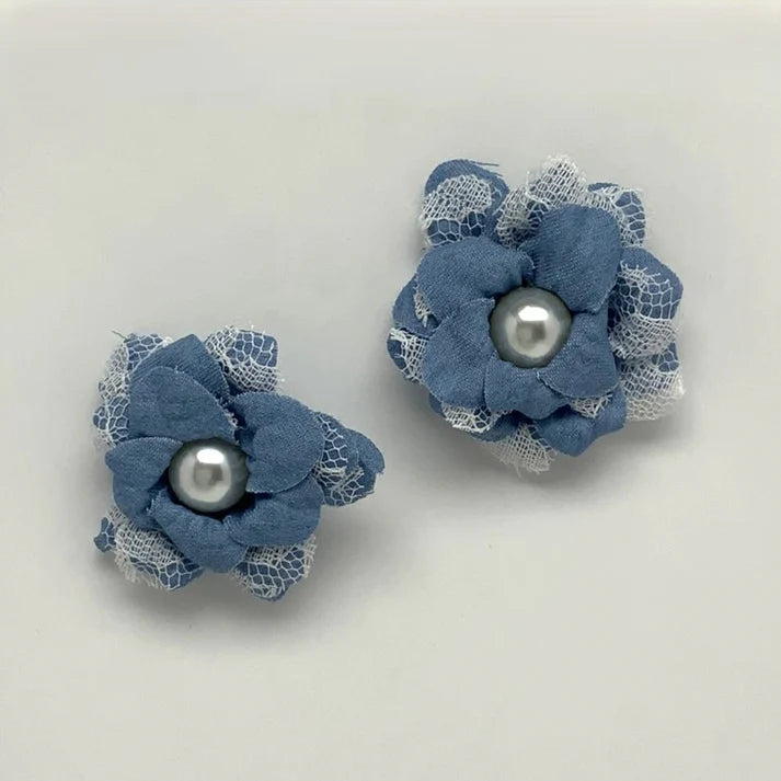 Denim Pearl Flower Lace