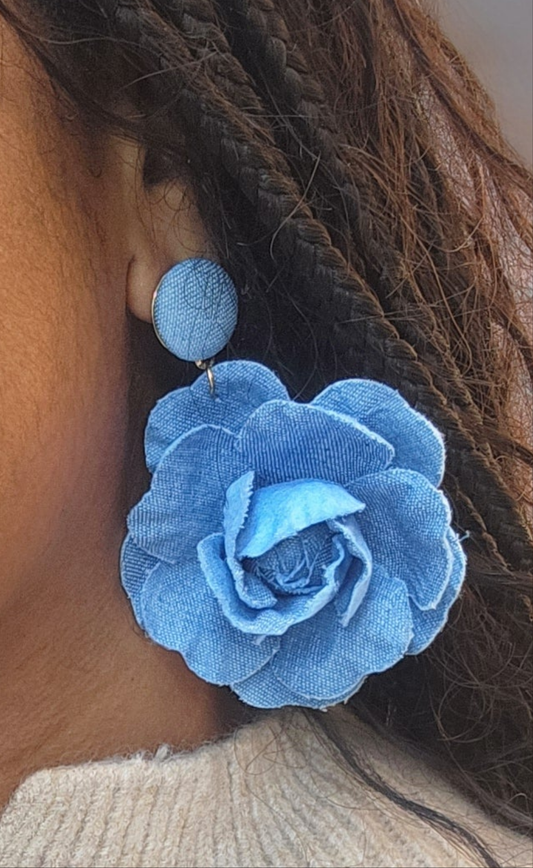 Large Denim Flower Earrings