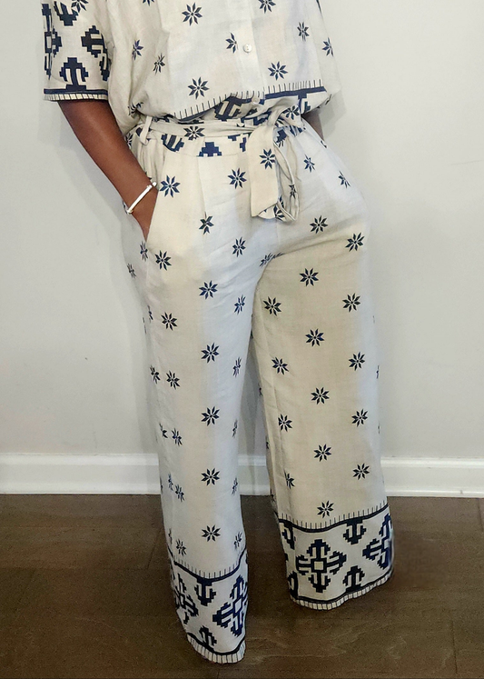 Navy Aztec Linen Pants
