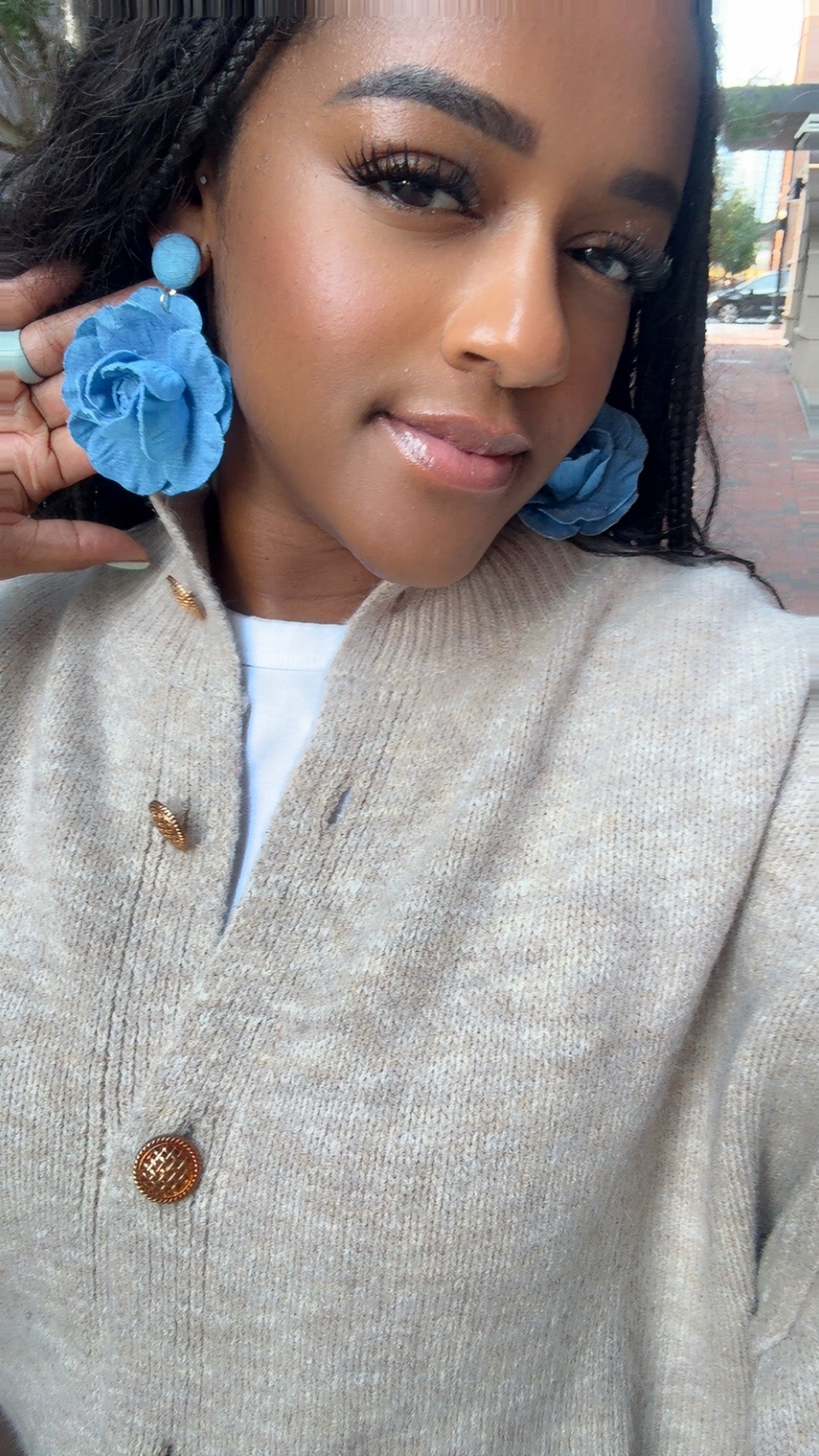 Large Denim Flower Earrings