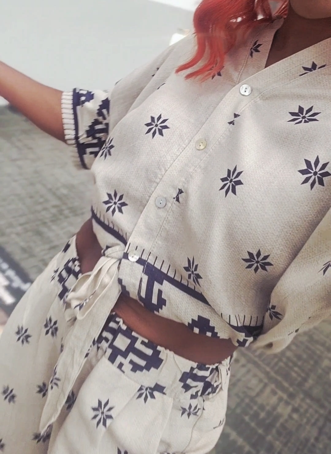 Navy Aztec Linen Shirt