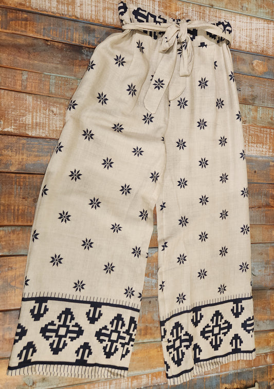 Navy Aztec Linen Pants