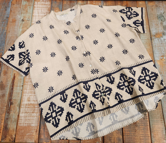 Navy Aztec Linen Shirt